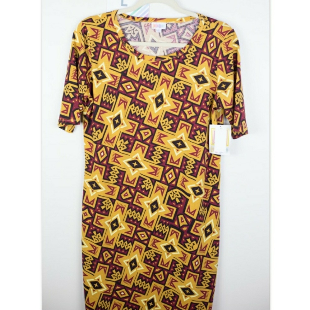 NEW! LuLaRoe Julia dress brown gold tribal Aztec L